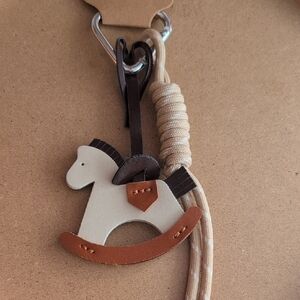 Charming Rocking Horse Keychain Bag Charm - Cream and Brown